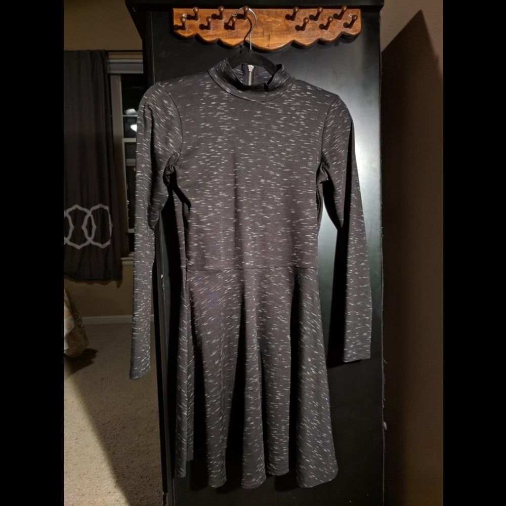 Mock Turtleneck Long-Sleeve Black Dress